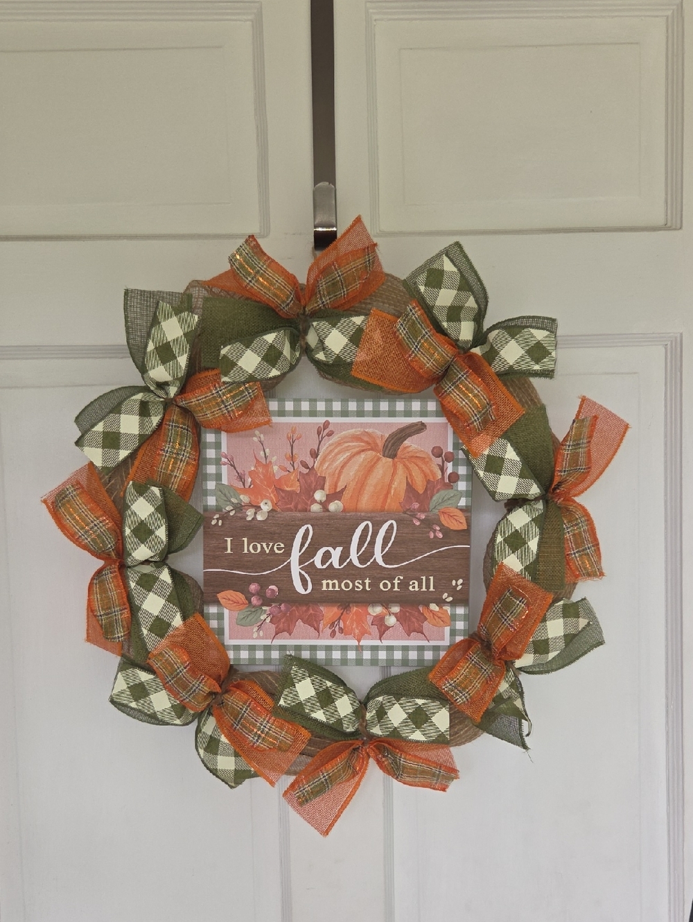 I love Fall Pumpkin Deco Mesh Wreath Plaid Bows Fall Decor Home Decor Door Decor